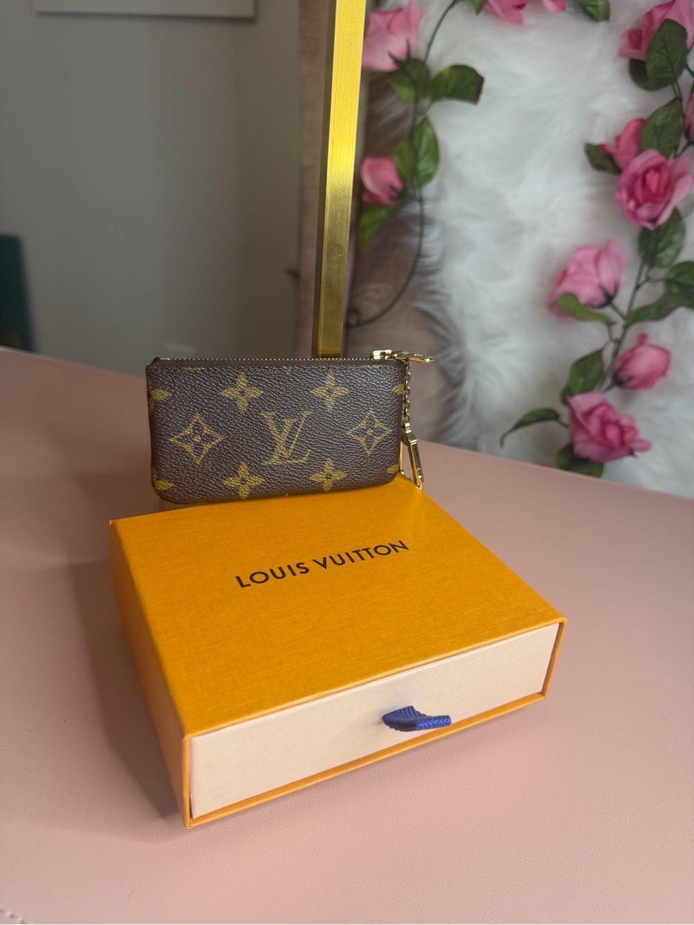 Louis Vuitton Brown Monogram Key Pouch with Gold Chain